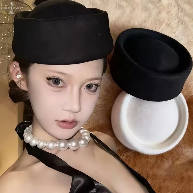 [FSH] เบเร่ต์วินเทจสำหรับผู้หญิง ทำจากผ้าขนสัตว์ สไตล์อังกฤษ ทรงแบนด้านบน เหมาะสำหรับงานศพ หรือนำมาต