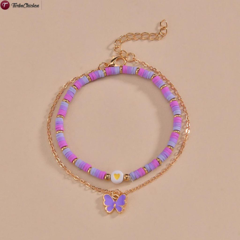 2PCS Stackable Elastic Beaded Anklets Fade-Resistant และ Hypo-allergenic Elegant Anklets เครื่องประด