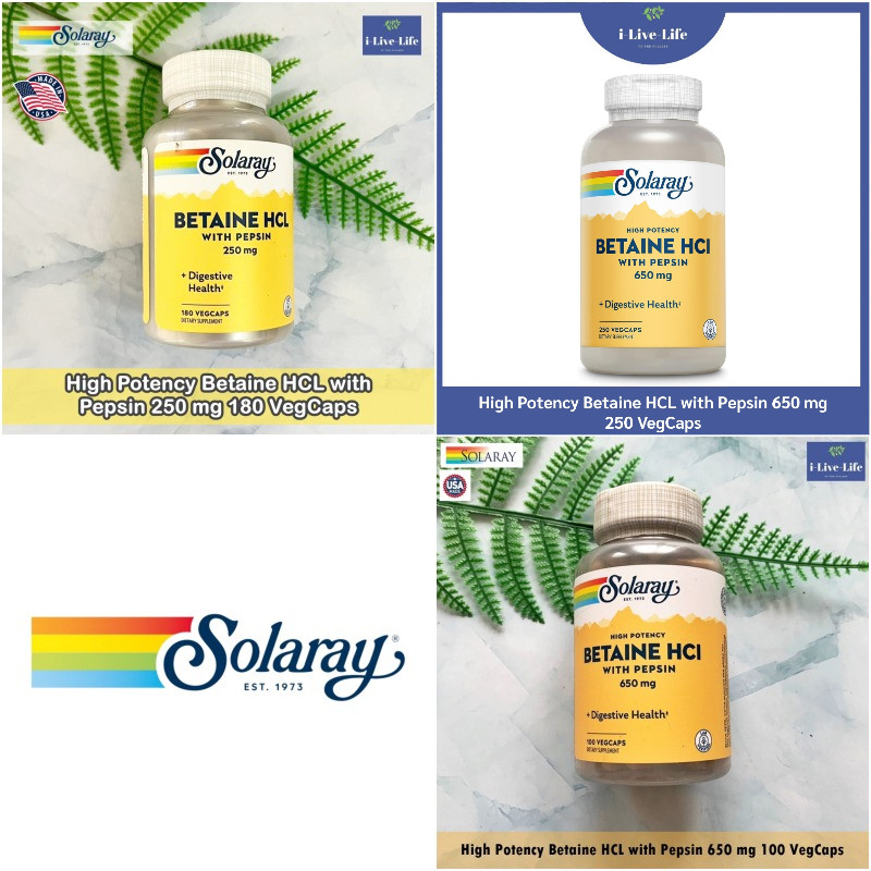 Solaray - High Potency Betaine HCL with Pepsin  ไฮโดรคลอไรด์ เบทาอีน และเปปซิน