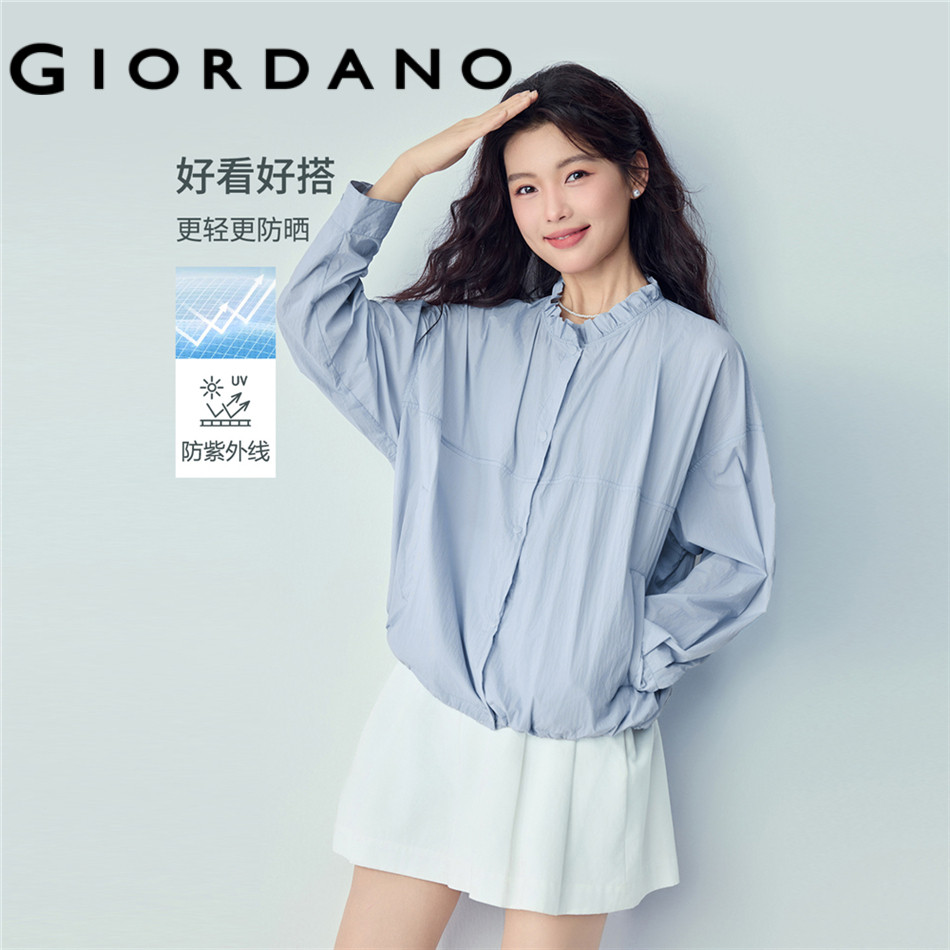 GIORDANO WOMEN Ruffle neck drop shoulder jacket 05376073