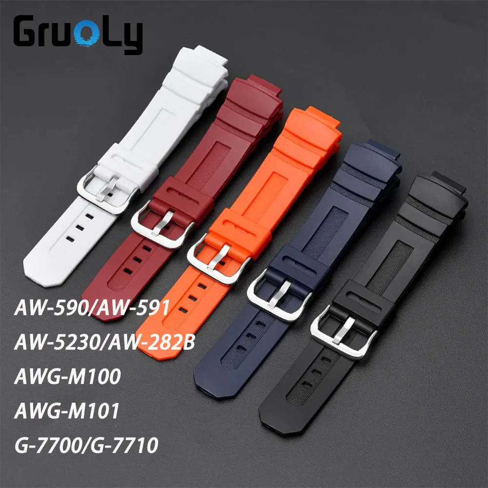 สายรัดสําหรับ Ca--sio AW-590/AW-591 AW-5230/AW-282B AWG-M100 AWG-M101 G-7700/G-7710 เปลี่ยนวง TPU ยา