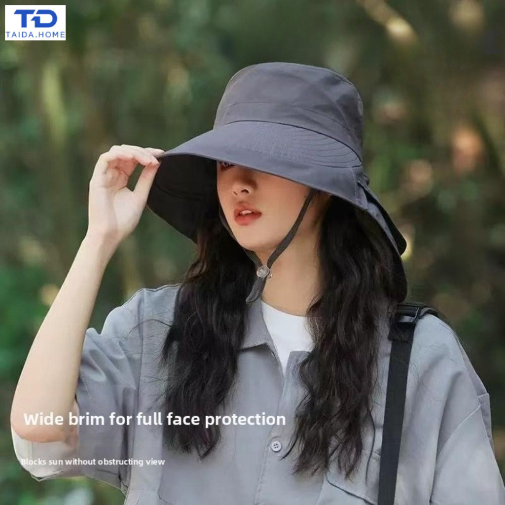 หมวกปีกกว้างประดับลวดลายแผนที่มหาสมุทร หมวกกันแดด ปกเสื้อปรับได้เรียบง่าย หมวกชาวประมง หมวกเดินป่า