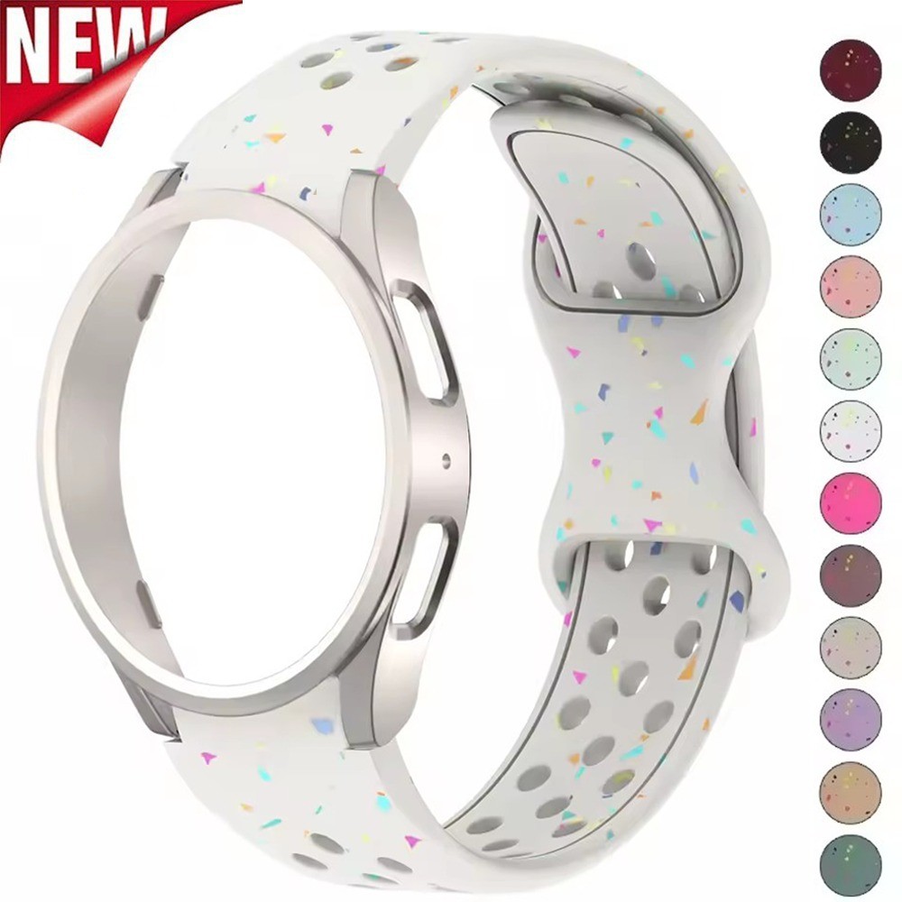 Strap + เคสสําหรับ Samsung Galaxy Watch 7 6 40 มม.44 มม.ซิลิโคน Band PC Hollow-out เคสป้องกัน