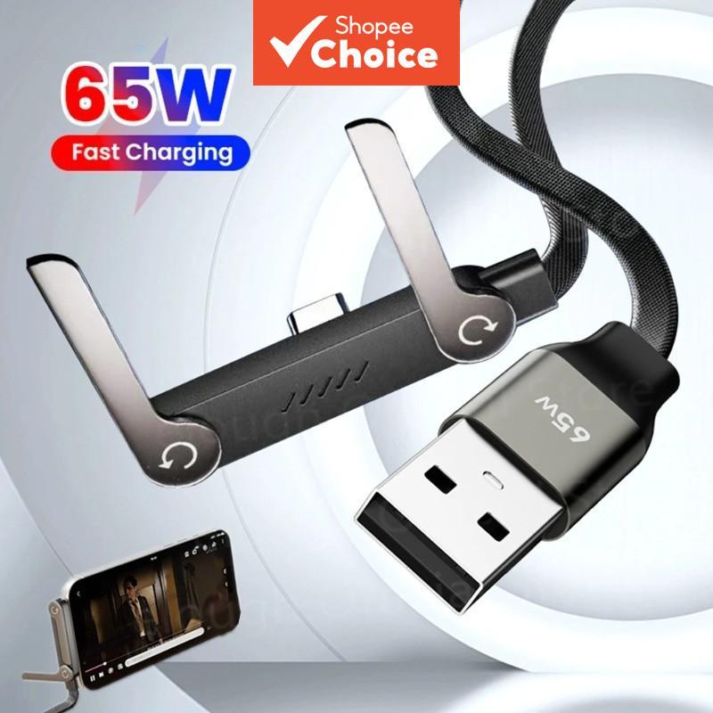 65W USB A ถึง USB C สายชาร์จเร็วพร้อมที่วางโทรศัพท์แบบพับได้ขายึดโต๊ะ