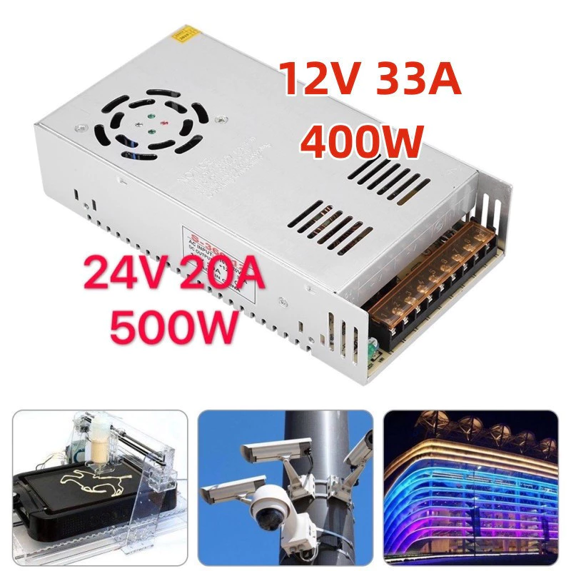 สีขาว สวิตชิ่งเพาเวอร์ซัพพลาย 24V 20A 500W 12V 33A 400W Switching Power Supply (สีเงิน) Watt สำหรับกล้องวงจรปิด