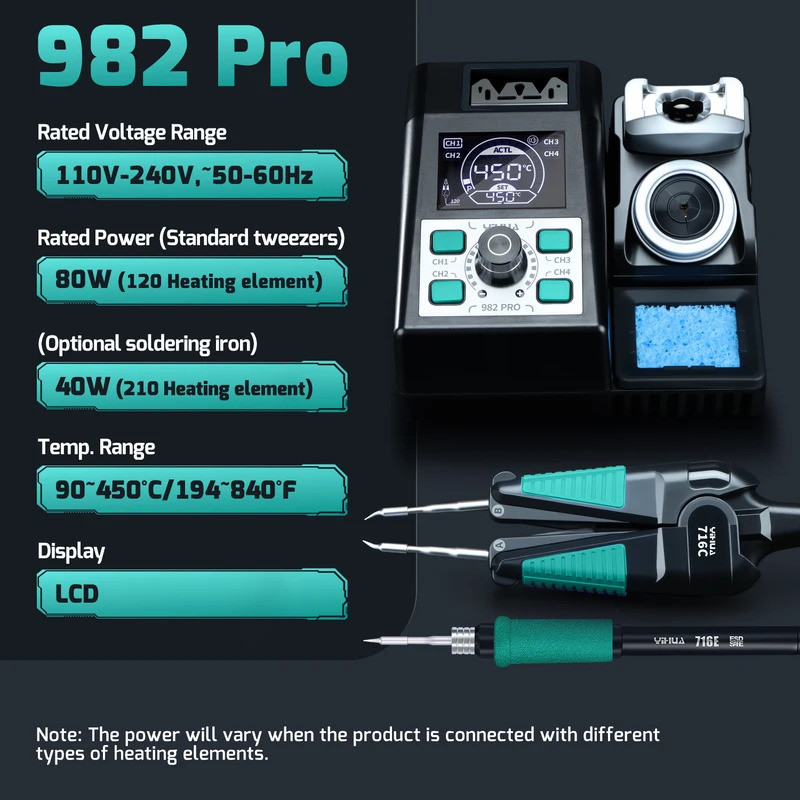 YIHUA 982 PRO 2-IN-1 แหนบร้อนและหัวแร้งสําหรับกล้องจุลทรรศน์เชื่อม SMD ใช้งานร่วมกับ C45 Tip Desolde