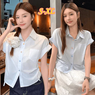 99177เสื้อเชิ้ตแขนสั้นลายทางสำหรับผู้หญิงรับซัมเมอร์ ดีไซน์ผูกเชือก สไตล์เกาหลี ทรงหลวม ใส่สบายและใช้งานได้หลากหลาย