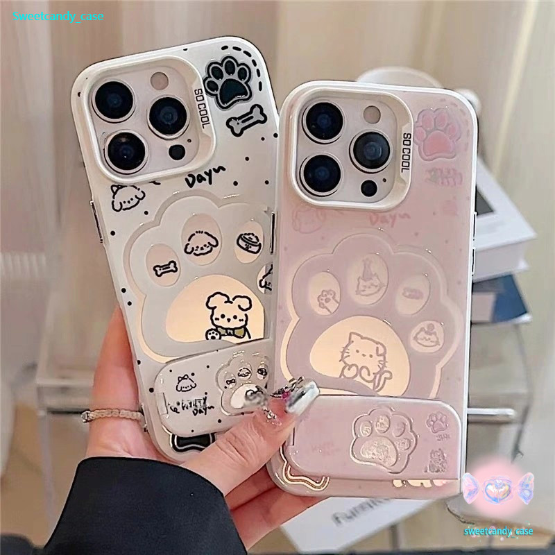 ส่งในพื้นที่ เคสสำหรับไอโฟน15 แมวหมาอุ้งเท้า น่ารัก เคสแข็งขาตั้งกระจก For IPhone17 16 13 12 11ProMAX 14 15 7/8 Plus SE2