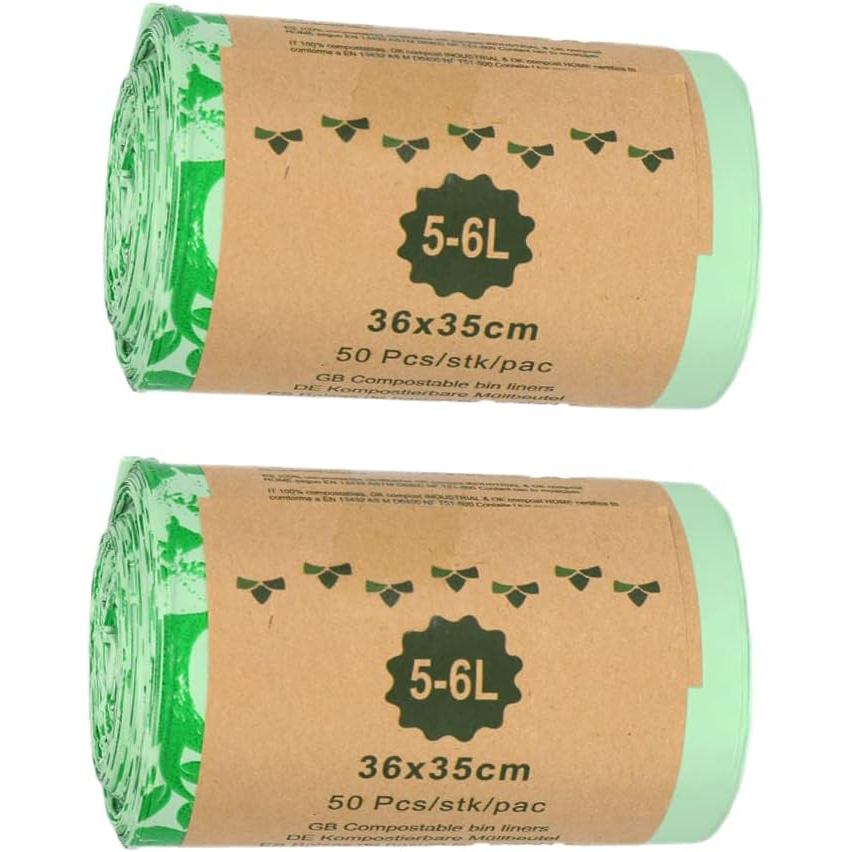 ถุงหมักปุ๋ย 100% สําหรับถังหมักเคาน์เตอร์ครัว-1, 1.2, 1.3, 1.5แกลลอน,เศษอาหารในครัวถุงขยะขนาดเล็กหมั