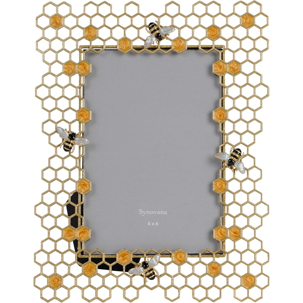 Bee กรอบรูปรังผึ้ง 4x6 โลหะ HoneyBee กรอบรูปสําหรับจอแสดงผลตั้งโต๊ะ, ตกแต่ง Bumble Bee Hive ตกแต่งบ้