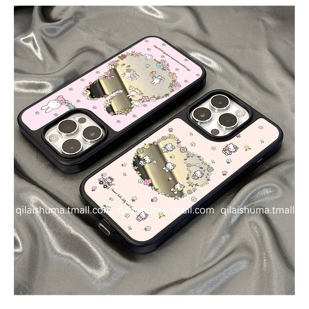 Huiwanju กระจกสําหรับ iPhone16promax โทรศัพท์มือถือกรณีใหม่ iPhone17 น่ารัก 15 ดอกไม้กลวงแมวสาว 14 เปลือกแข็ง 13 drop-proof 12 ซิลิโคน 11 กรณีป้องกัน