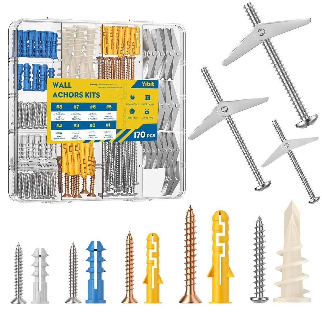 Vibit 170 ชิ้น Self เจาะ Wall Anchors, Heavy Duty Wall Anchors สําหรับ Drywall, สลับสลักเกลียวสําหรั