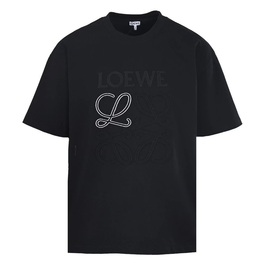 เสื้อยืดแขนสั้น Loewe สีตัดกันพร้อมโลโก้ปัก