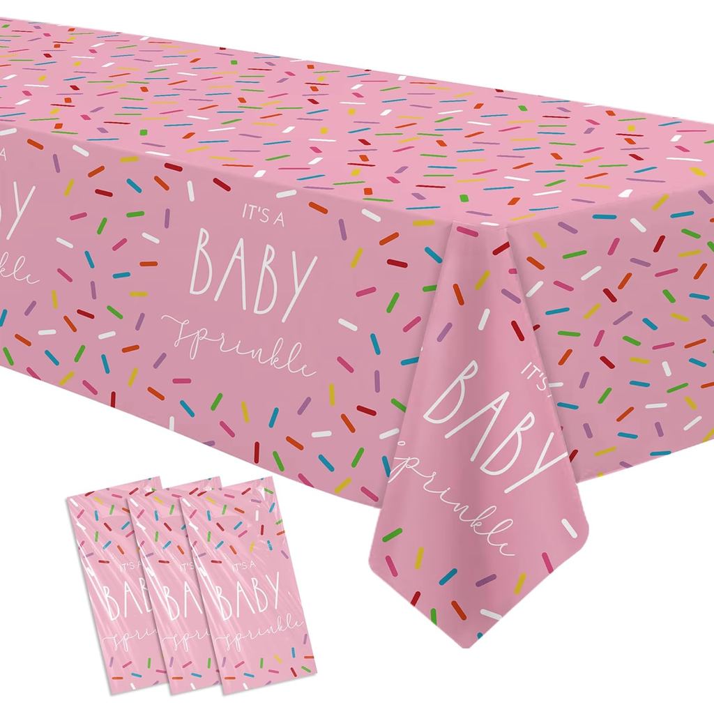 Sprinkle Baby Shower ตกแต่งผ้าปูโต๊ะสาว, 3 ชิ้นทิ้งสีชมพู Rainbow Confetti Theme เป็นเด็ก Sprinkle P