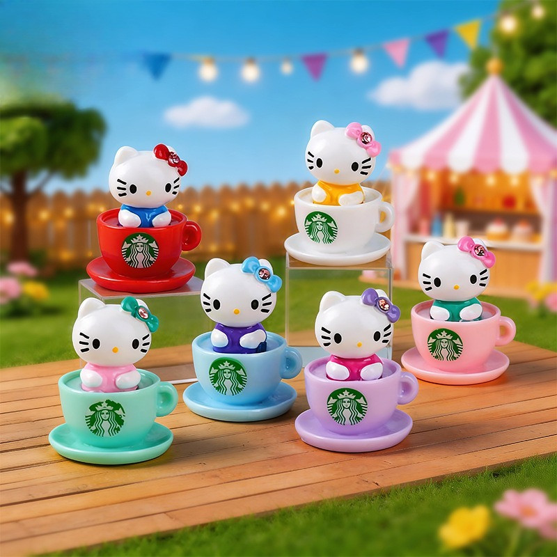 6PCS ถ้วยเครื่องดื่มแมวเรซิ่น Charms สําหรับ DIY(11-484)