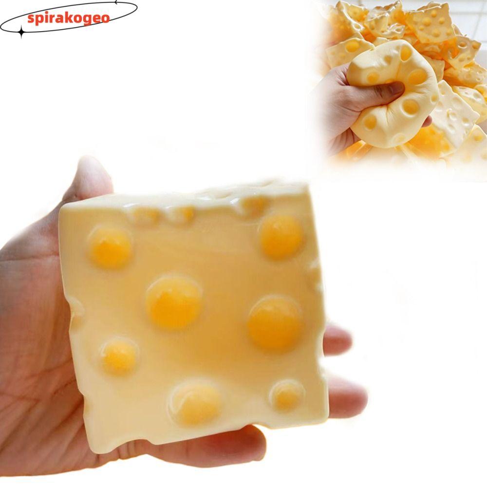 SPIRAKOGEO Jumbo Cheese Cube Stress Ball, Squishy Texture Non-Bounce Cheese Squeeze Fidget Toy, Anti