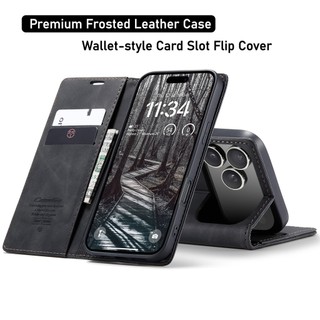 CaseMe หรูหราหนังพลิกสีดํา Frosted เคสโทรศัพท์สําหรับ iPhone 17 Pro Max 14 15 16 Plus 11 12 13 Pro Max Mini Air กระเป๋าสตางค์ช่องใส่การ์ดสําหรับ Iphone X Xs Max Xr SE2 7 8 Plus