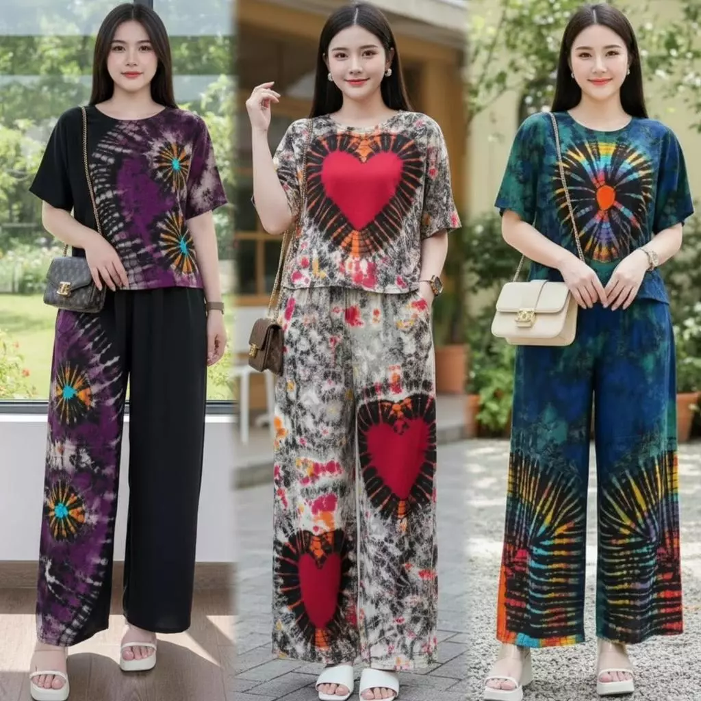 MeeiJaShop No.C3446 ชุดเซ็ท2ชิ้น ลายมัดย้อมสวยๆ เสื้อ+กางเกง *กางเกงมีกระเป๋า* ผ้านุ่มใส่สบาย เสื้อผ้าแฟชั่น
