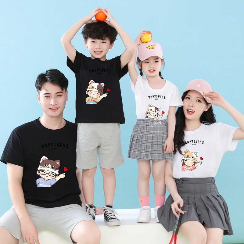Brother Sister Pure Cotton Womens Sleeve Fashion Summer Shirt korea Three Short Sleeve Parent-Child 