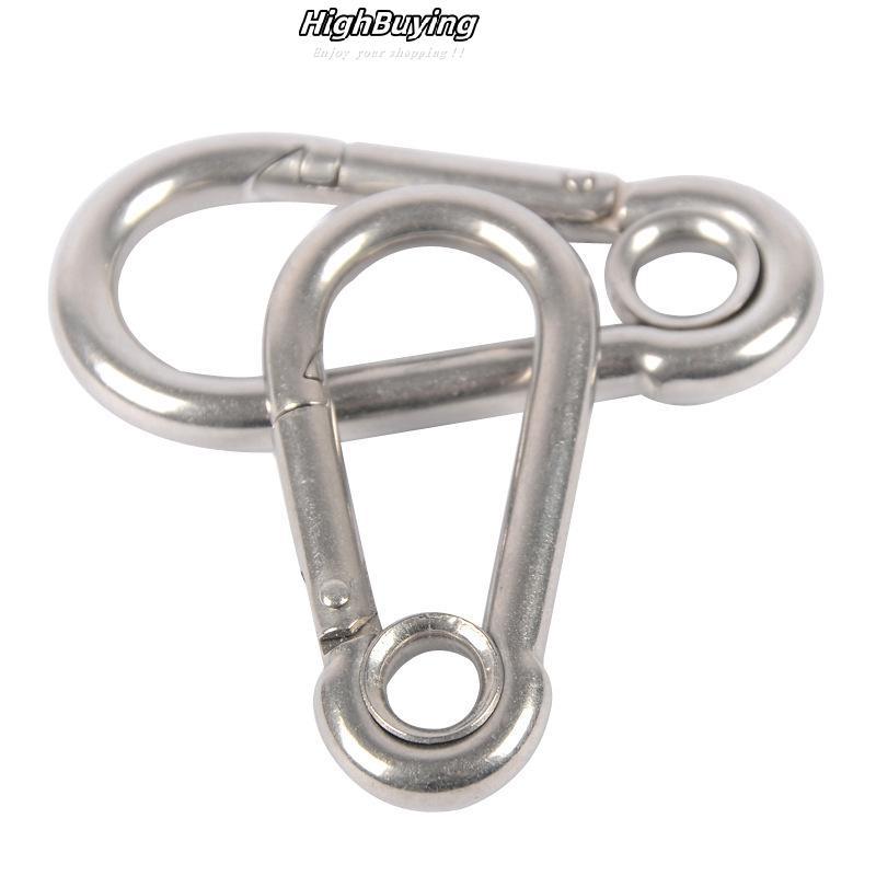 [ซื้อสูง] M4 M5 M6 M7 M8 Stainless Steel Carabiner Carbine Snap Hook พร้อมตาไก่สปริง Bule Key Ring ส