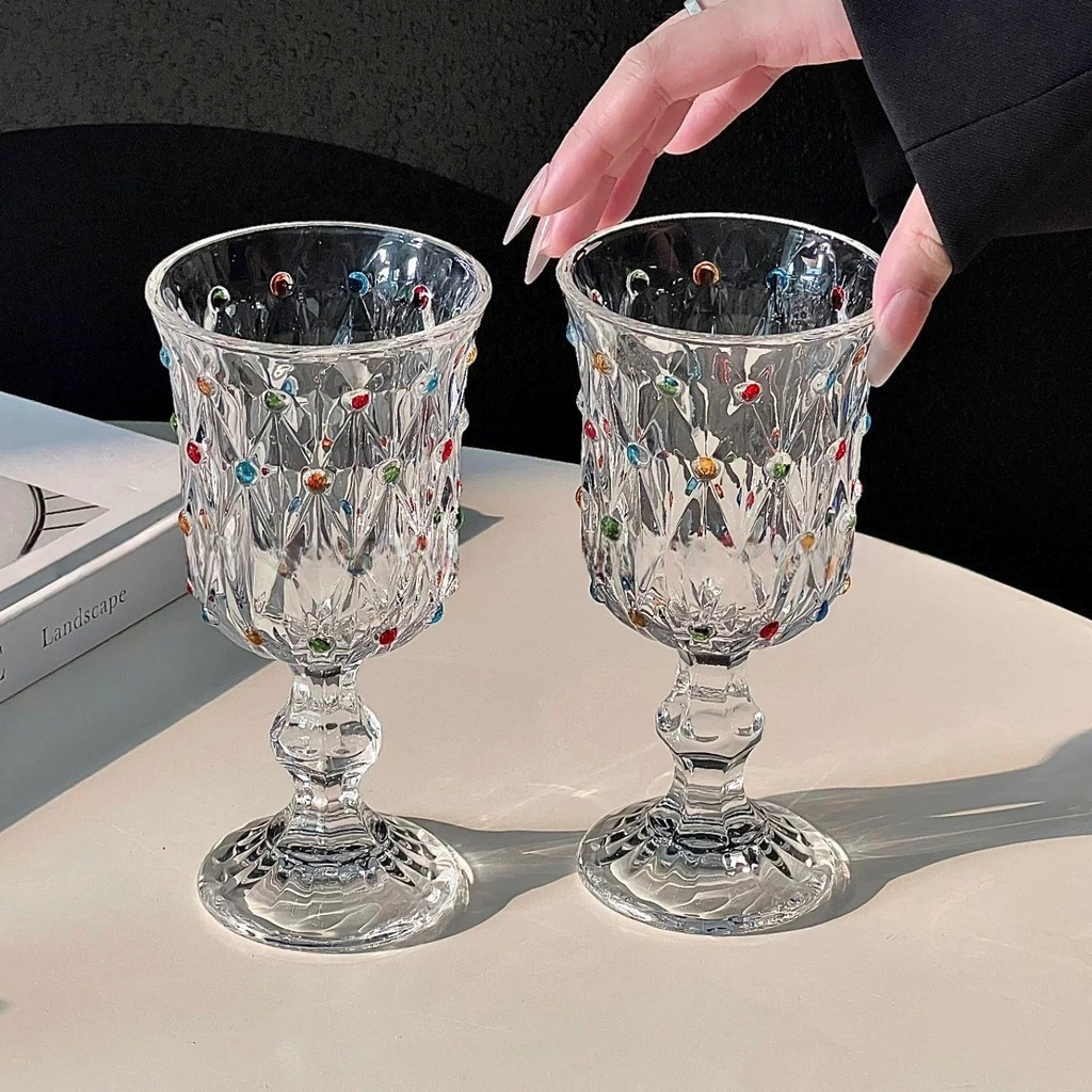European Retro Polka Dot French Color Dot Goblet Glass Glass Wine Goblet แก้วแชมเปญมูลค่าสูง