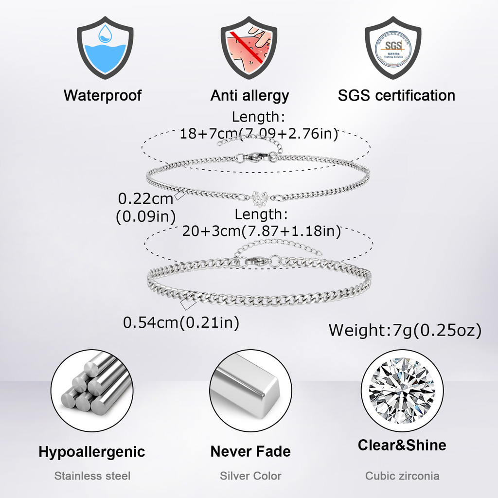 Vnox طقم سوارين بقلب وسلسلة كوبية — صورة 8