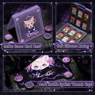 Dark Gothic Lolita Cat Themed อุปกรณ์เสริมสําหรับเล่นเกมสําหรับ Nintendo Switch 2 & 1 : เคสป้องกัน/ Thumb Grips/ เคสการ์ดเกม / กระเป๋าเก็บสําหรับ NS SWITCH OLED คอนโซล