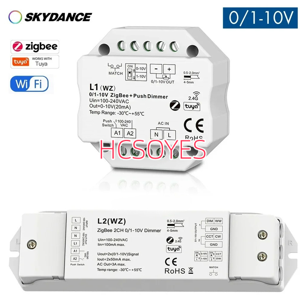 SKYDANCE 1CH/2CH 0/1-10V ZigBee AC Push Dimmer Tuya 0-10V controller เชื่อมต่อ 0/1-10V หรี่แสงได้ dr