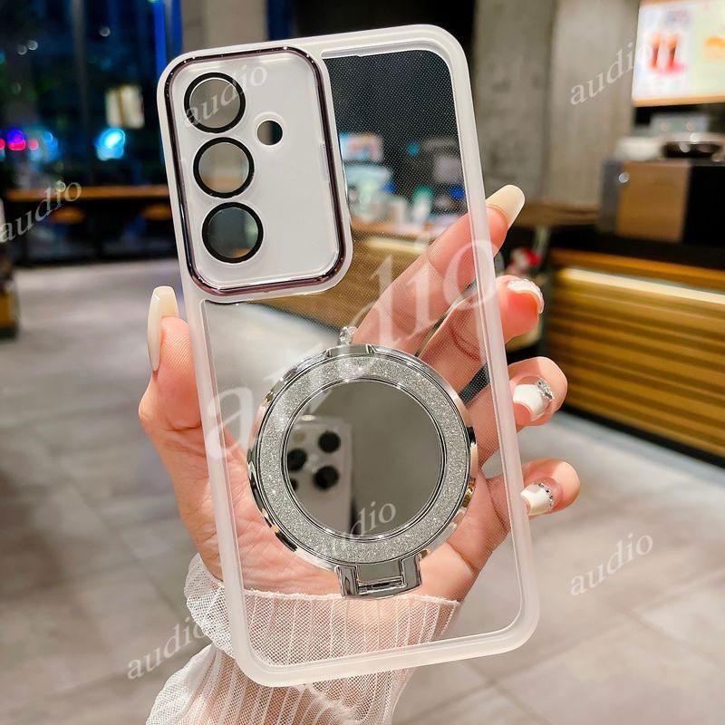 Samsung A57 5G Glitter Blingกระจกแม่เหล็กBracketเคสโทรศัพท์สําหรับSamsung Galaxy A57 A37 A27 A17 A07