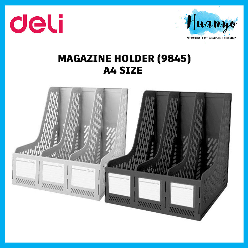 Deli นิตยสาร Rack ผู้ถือกล่องพลาสติกแฟ้ม A4 3 ชั้นเดสก์ท็อปแฟ้ม Organizer ที่เก็บกระดาษ E9845