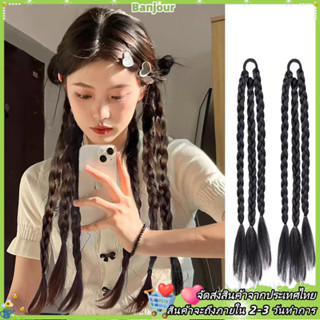 2ชิ้นธรรมชาติมวยถักเปียผมหางม้าวิกผมหวานเย็นสาวจําลองบิดต่อผ…