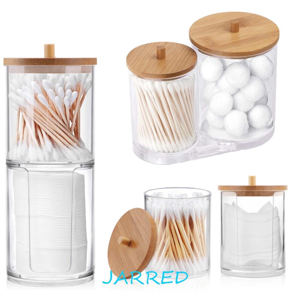 JARRED Qtips ผู้ถือเครื่องสําอางอะคริลิคแต่งหน้าจัดเก็บสําหรับอุปกรณ์ห้องน้ํา Candy ห้องน้ํา Jars