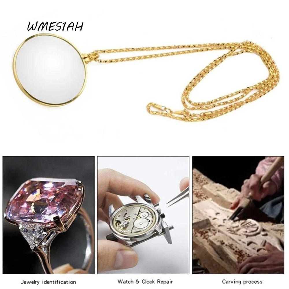 WMES1AH แว่นขยายจี้, 5x แขวนเครื่องประดับสร้อยคอแว่นขยาย,ทนทานของขวัญเครื่องประดับพร้อมโซ่แบบพกพา Mo