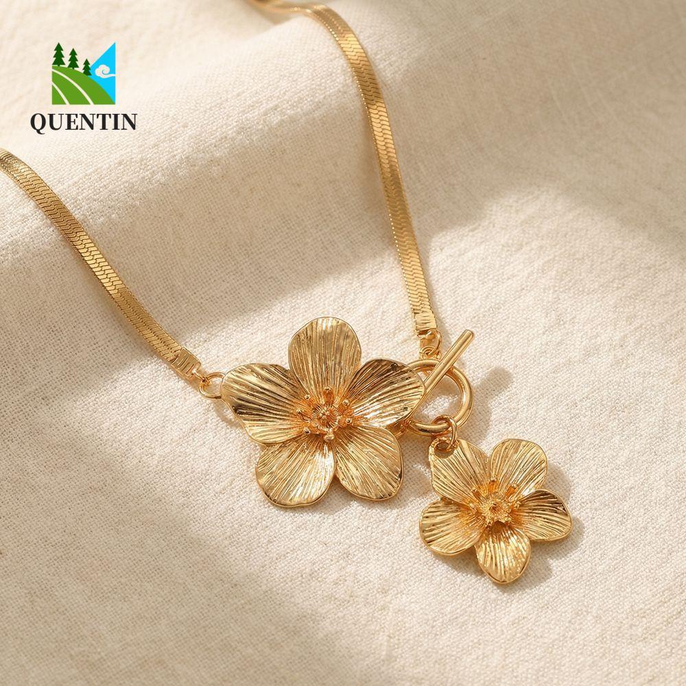 QUENTIN 3 ชิ้น/เซ็ตต่างหูดอกไม้ชุดเครื่องประดับ,เหล็กโอ้อวดสร้อยคอจี้ดอกไม้,โลหะใหม่สไตล์ OT Clasp ส