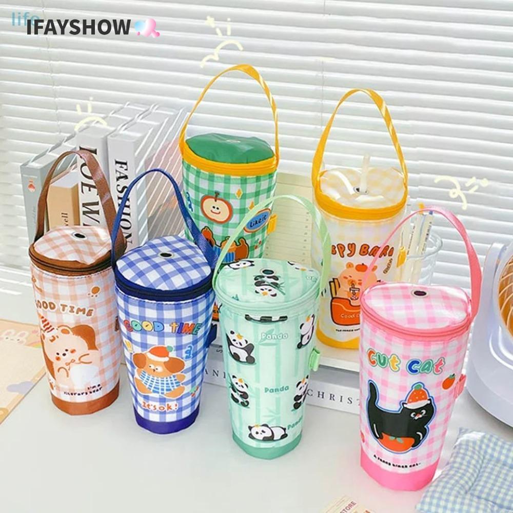 IFAYSHOW ถุงเก็บความร้อน, ผ้าเป็นมิตรกับสิ่งแวดล้อมนมชา Tote Bag, แบบพกพาพกพานํากลับมาใช้ใหม่เดินทางฉนวนถ้วยฝาครอบ Tumbler ถ้วยอุปกรณ์เสริม