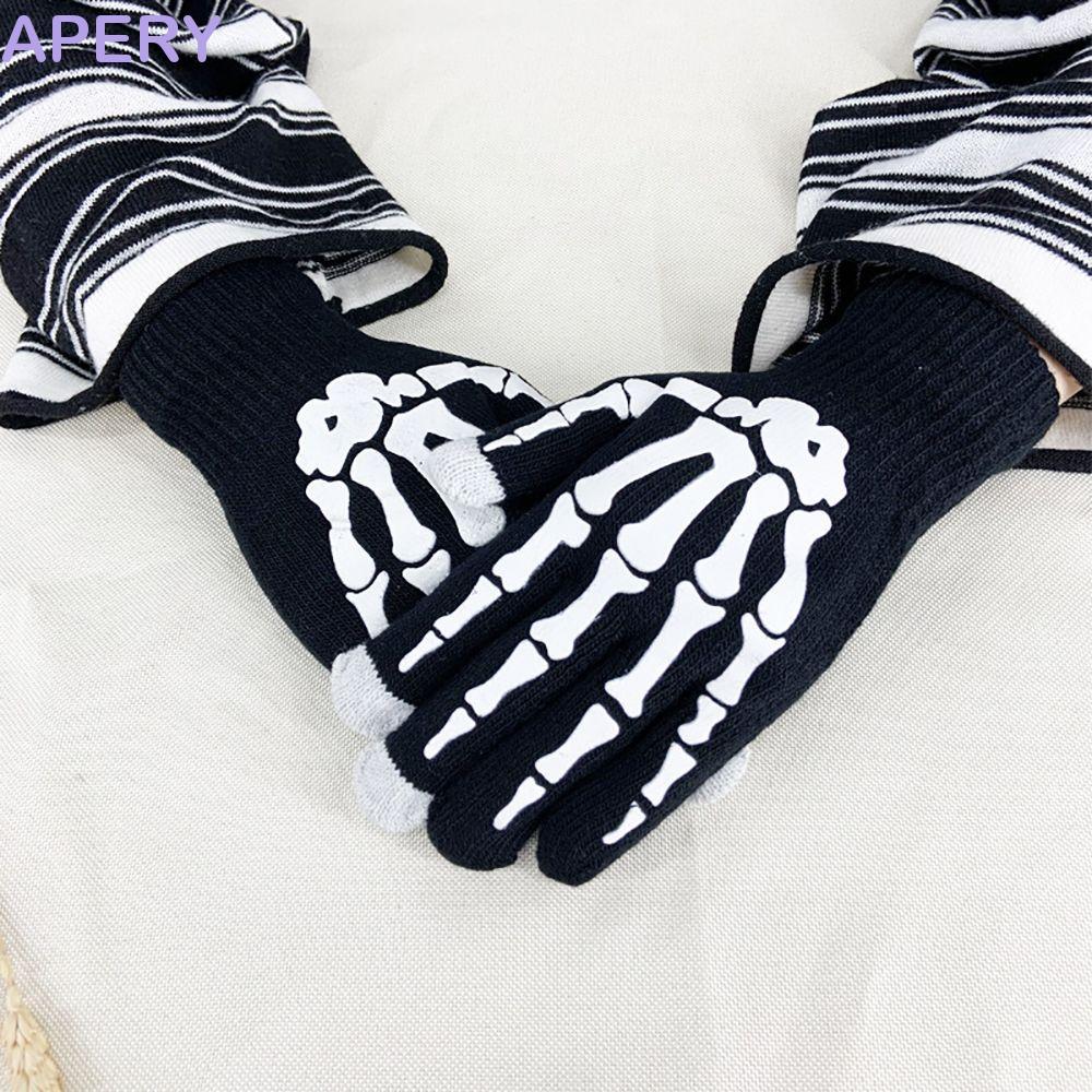 APERY ถุงมือเต็มนิ้วถุงมือเครื่องแต่งกาย Punk Cool Keep Warm Skeleton Skull Outdoors ถุงมือครึ่งนิ้วชาย