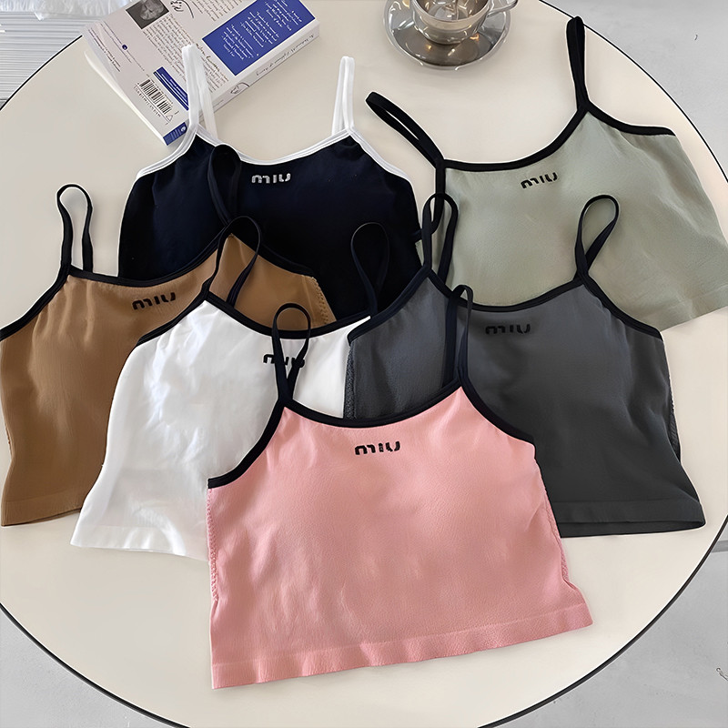เสื้อกั๊กผู้หญิง แขนกุด ดีไซน์แบบสีตัดกัน ลวดลายตัวอักษร มีฟองน้ำในตัว เซ็กซี่ เสื้อสายเดี่ยวแฟชั่น FZ046
