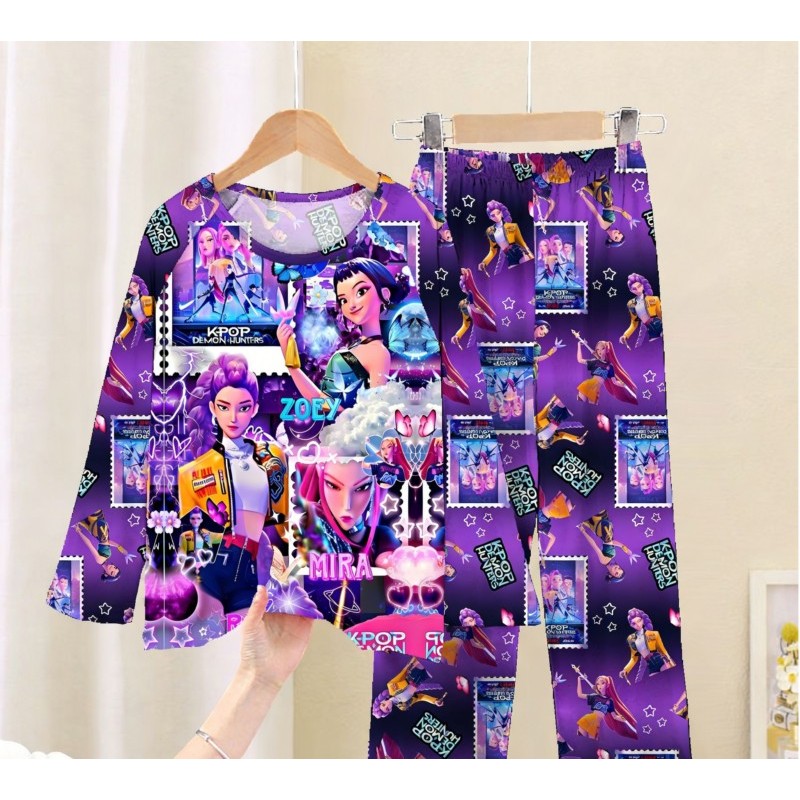 Rumi Mira Zoey พิมพ์เสื้อผ้าชุด KPop Demon Hunters สาวชุดนอนเด็ก 3 ถึง 14 ปี Huntrix ชุดนอน Teen Homewear