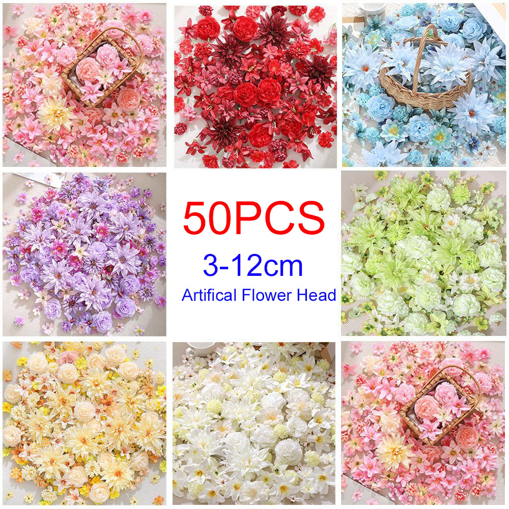 20/50 ชิ้น หัวดอกไม้ประดิษฐ์ผสม สีสันสดใส กุหลาบ ดอกโบตั๋น ทานตะวัน เชอร์รี่ เดซี่ DIY พวงมาลัย พวงหรีด ช่อดอกไม้ งานฝีมือ งานแต่งงาน ตกแต่งผนัง