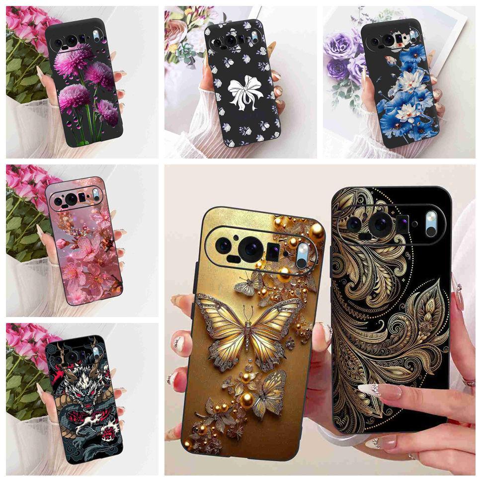 สําหรับ Google Pixel 9 5G G2YBB กรณีผีเสื้อภาพวาดซิลิโคน TPU สีดําสําหรับ Google Pixel9 5G GUR25 G1B