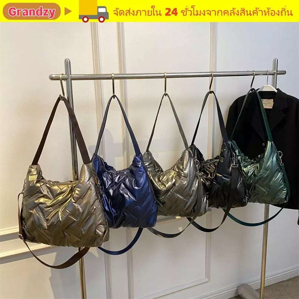 GRANDZY กระเป๋าสะพายข้าง, Quilted Large Capacity Messenger Bag,อเนกประสงค์สีทึบลงผ้าฝ้ายเบาะกระเป๋าถือสําหรับผู้หญิงผู้ชาย