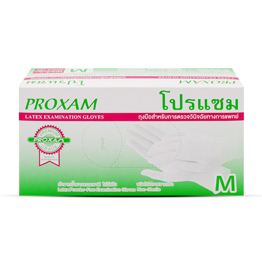 Proxam ถุงมือยาง ไม่มีแป้ง M กล่อง 50 คู่