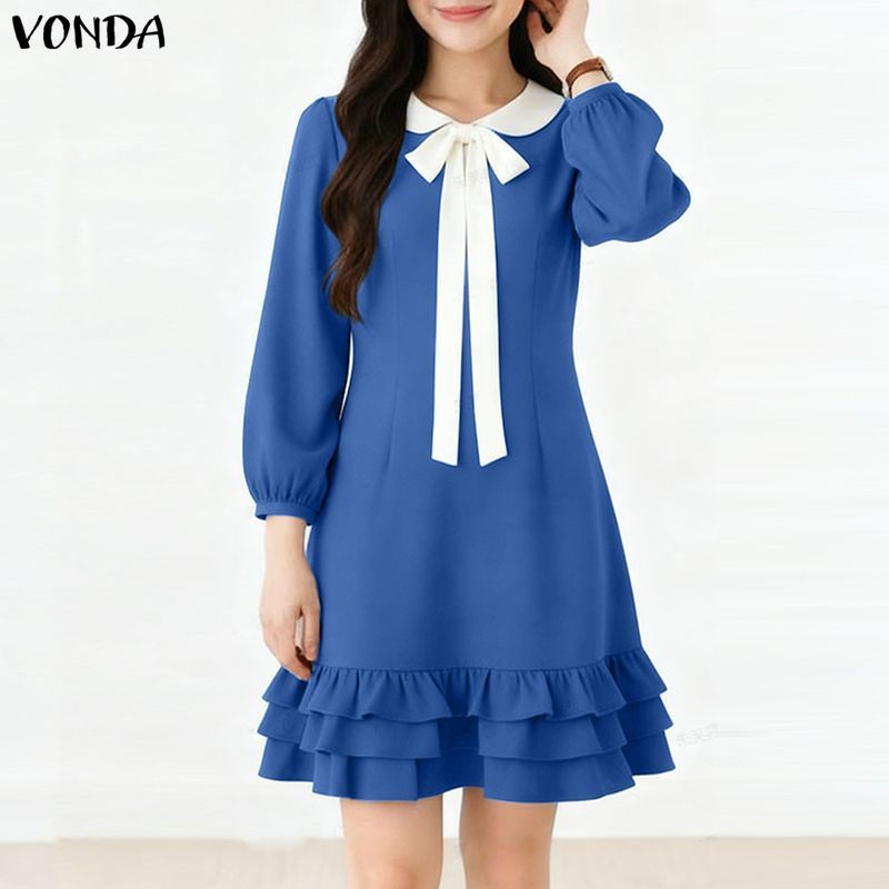 VONDA ชุดเดรสผู้หญิงสไตล์เกาหลี ดีไซน์ที่เรียบหรู มีโบว์และระบายหลายชั้น — صورة 6