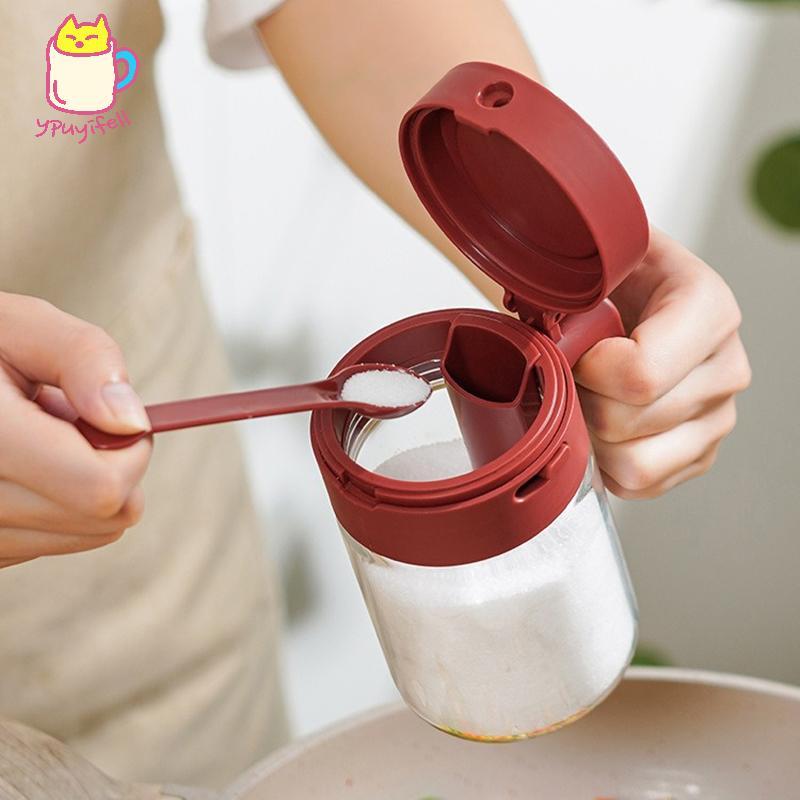 [YPU] ห้องครัวในครัวเรือน Heartnake-Proof Seasoning Jarเกลือคอนเทนเนอร์ 2 In 1 แก้วขวดเครื่องเทศช้อนแยกแก้วปรุงรสสามารถมนนคส combedท - รูปที่ 3