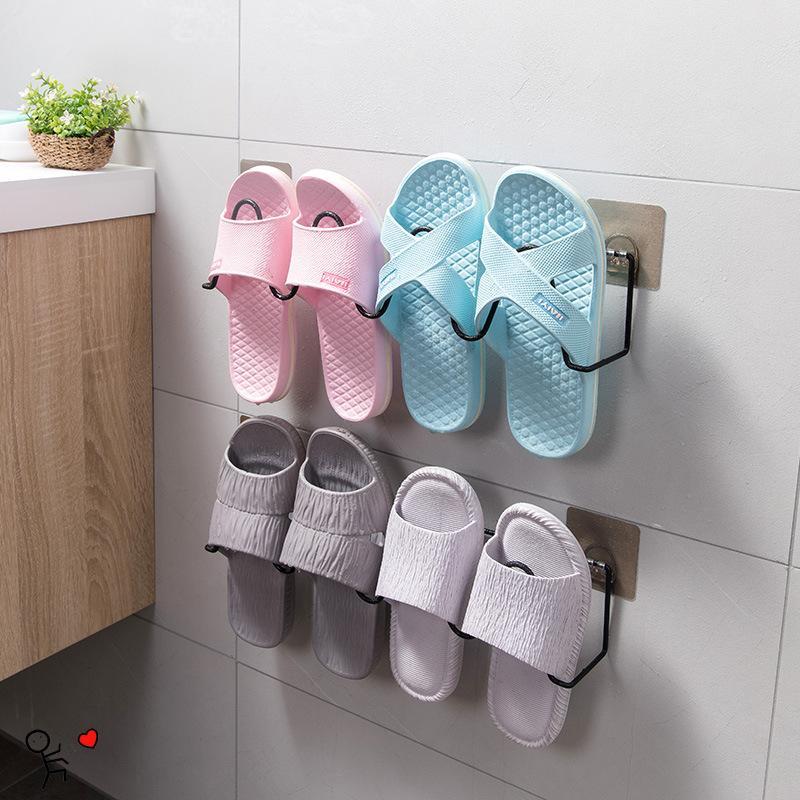 Black Iron No-Punch Toilet Slipper Storage Rack - ประตูห้องน้ําด้านหลังรองเท้า Organizer