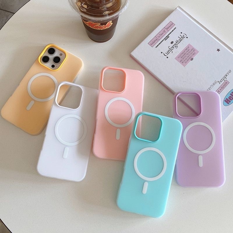 🔥SUN🔥ฟรอสต์แมทท์ 2-in-1 สีแคนดี้ เข้ากันได้สำหรับ เคสไอโฟน11 เคส iphone 17 16 Pro Max XR 12 13 14 15 สีชมพูสวยงาม#082