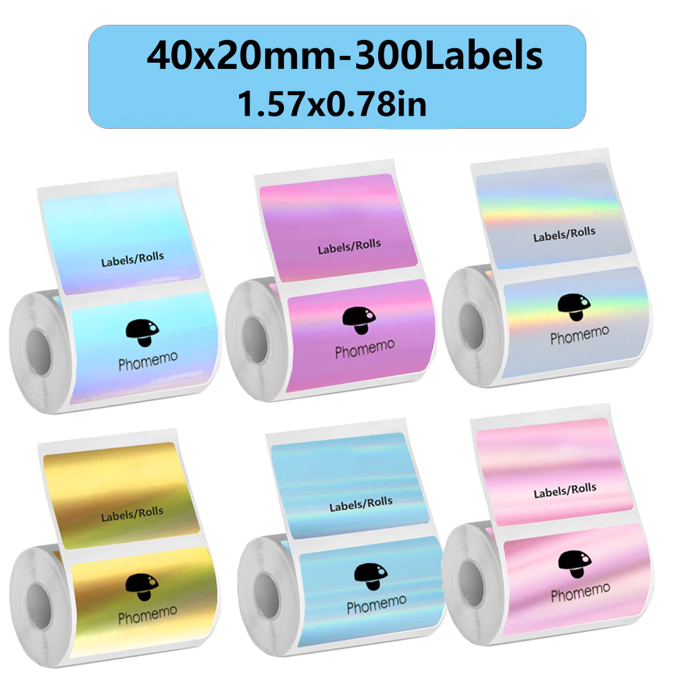 1 ม้วน 40x20 มม.Phomemo M110 M220 M200 Self-Adhesive สีเลเซอร์กระดาษความร้อน, E210 P50 P1 HPRT T20.