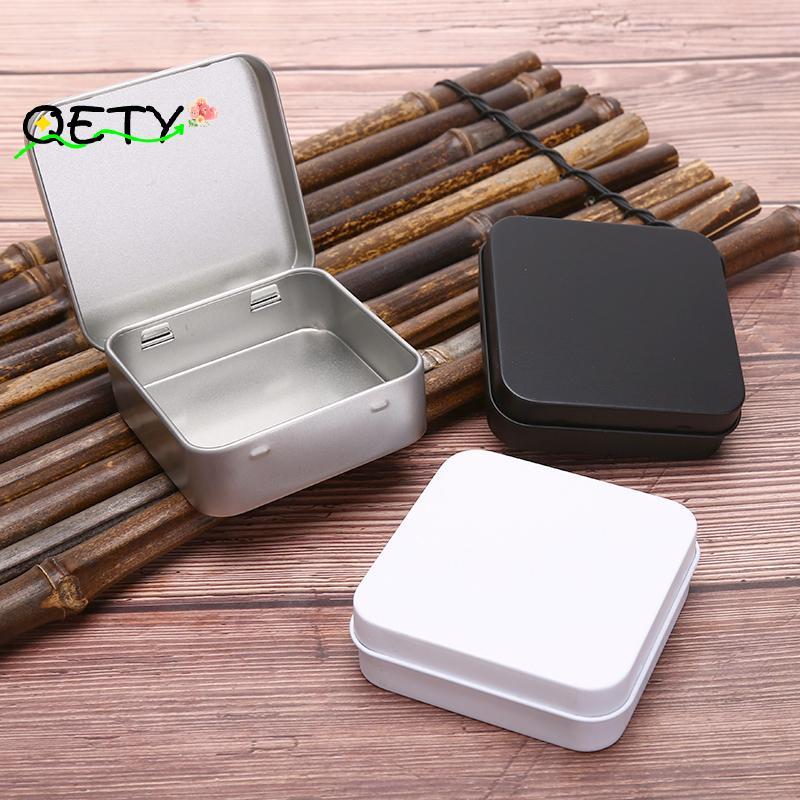 [qetyellow] Metal Tins Container Square Haded Flip Storage Tin Box Jewelry Coin Case TH