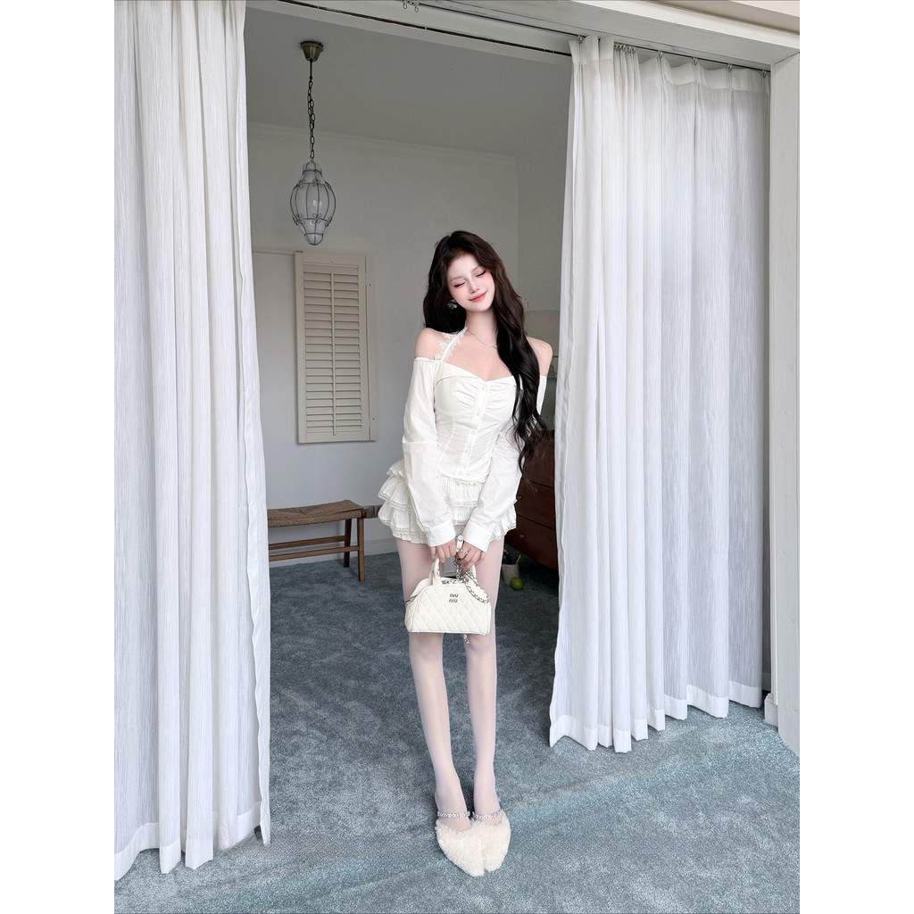 Fufu Sora.TH💕คลังสินค้าพร้อม💕เสื้อยืดแขนยาวสไตล์เกาหลีหวานเซ็กซี่ ทรงเข้ารูปช่วงเอว เปิดไหล่ ช่วยให้ดูผอมเพรียว - รูปที่ 4