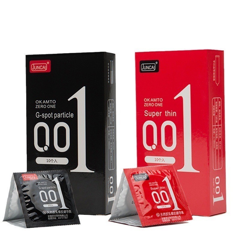 พร้อมส่ง ถุงยางอนามัย 001 JUNCAI (10ชิ้น/กล่อง) บางมาก 0.01 มม. ขนาด 52 มม.